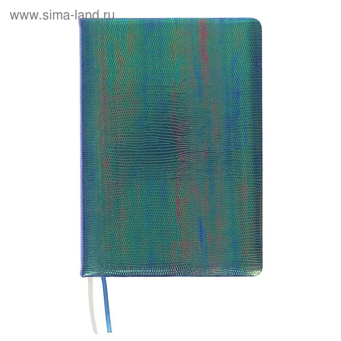 Ежедневник недатированный А5, 160 листов Glossy, обложка искусственная кожа, термотиснение, 2 ляссе, тонированный блок 70 г/м2, сине-зеленый - Фото 1