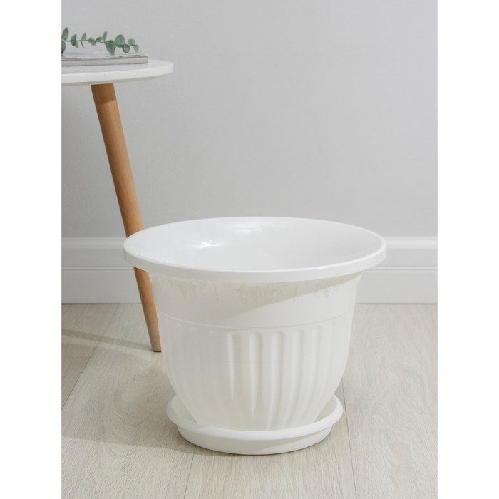 Горшок для цветов с поддоном «Лозанна»,11 л, пластиковый, белый - Фото 1