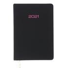 Ежедневник датированный 2021, B6, 176 листов Duo, обложка искусственная кожа, термотиснение, шелкография, 2 ляссе, блок 70 г/м2, чёрный/малиновый - Фото 1