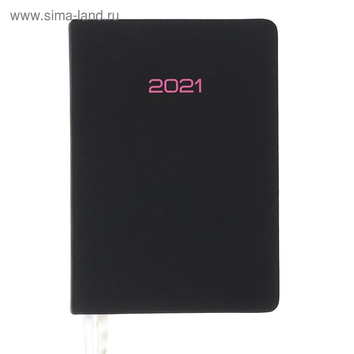 Ежедневник датированный 2021, B6, 176 листов Duo, обложка искусственная кожа, термотиснение, шелкография, 2 ляссе, блок 70 г/м2, чёрный/малиновый - Фото 1
