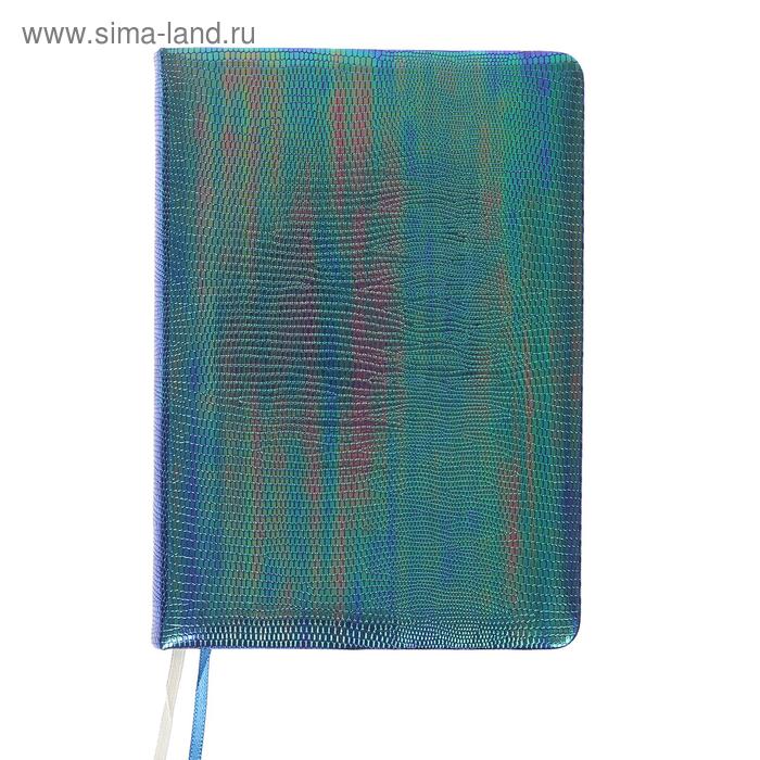 Ежедневник недатированный B6, 160 листов Glossy, обложка искусственная кожа, термотиснение, 2 ляссе, тонированный блок 70 г/м2, сине-зеленый металлик - Фото 1