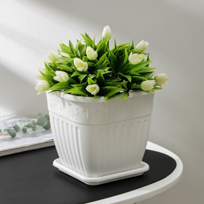 Горшок для цветов с поддоном «Лозанна», 3 л, пластиковый, белый - Фото 1