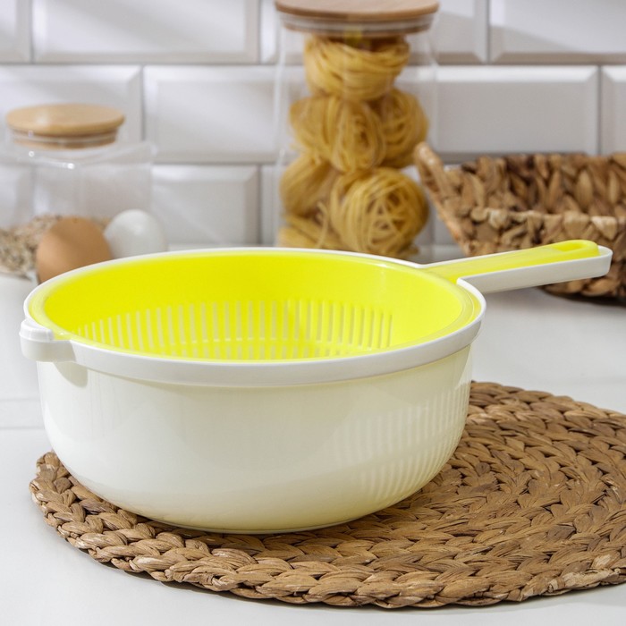 Дуршлаг с поддоном Альтернатива, 3 л, d=25 см, h=11.5 см, пластик, МИКС - Фото 1