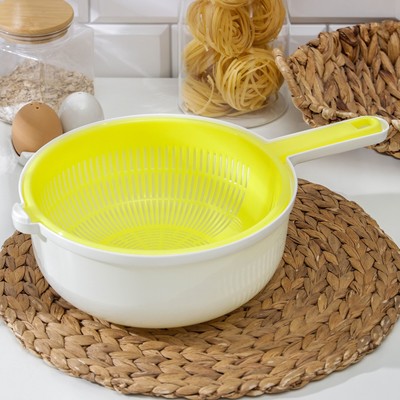 Дуршлаг с поддоном Альтернатива, 3 л, d=37 см, h=11.5 см, пластик, МИКС