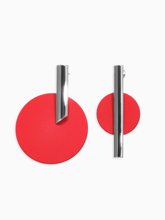 Серьги ассорти «Арт», линии, красные в серебре - Фото 1