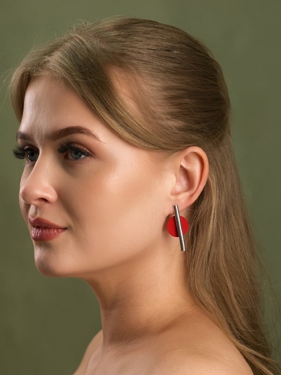 Серьги ассорти «Арт», линии, красные в серебре