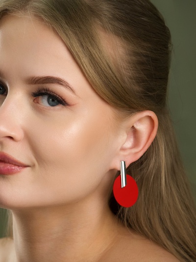 Серьги ассорти «Арт», линии, красные в серебре