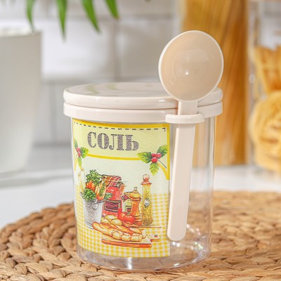 Ёмкость для соли с ложкой «Ассорти. Соль», 700 мл, пластик, МИКС