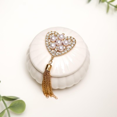 Шкатулка для украшений «Сердце с жемчужинами, с кистью», для мелочей, керамика, 6×8.5×8.5 см