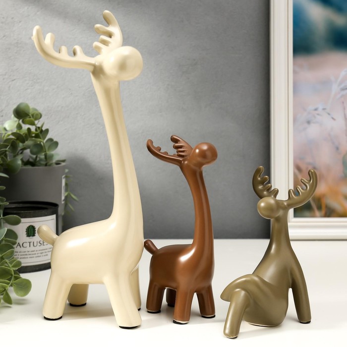 Сувенир керамика Лосик с детками матовый набор 3 шт h14 17 28 см 2613₽