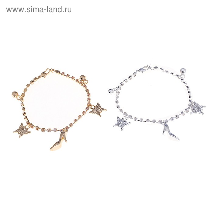 Браслет на ногу «Бабочки+туфелька», цвет МИКС - Фото 1