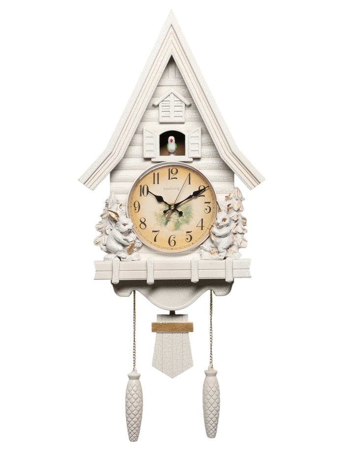 Часы настенные интерьерные большие с кукушкой «Зайчики», плавный ход, 62×32 см, белые