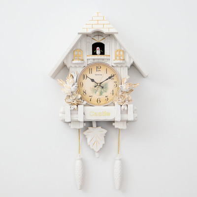 Часы настенные, серия: Маятник, "Замок с птицами", плавный ход, 63 х 8 х 32 см, белые