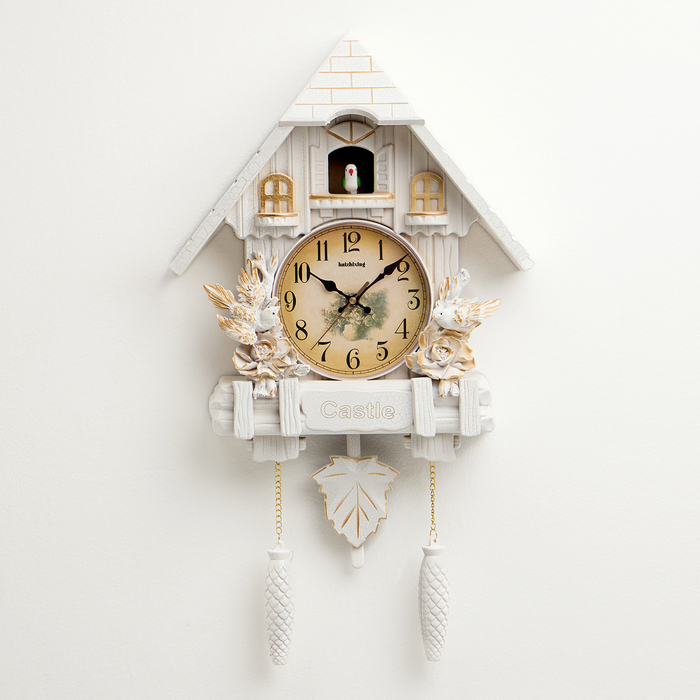 Часы настенные интерьерные большие с кукушкой «Замок с птицами», плавный ход, 64×36×9 см - Фото 1