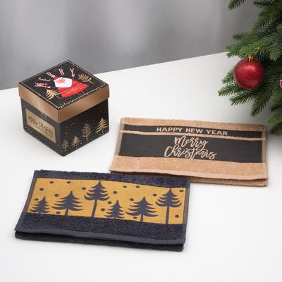 Набор махровых полотенец "Merry christmas" 30х70 см - 2 шт, 100% хлопок, 370 гр/м2