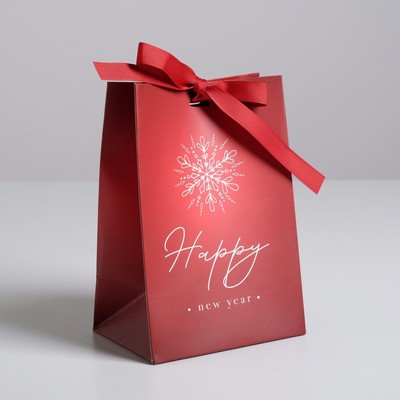 Пакет подарочный новогодний с лентой «Happy New Year», 13 х 19 х 9 см