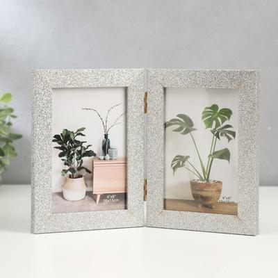 Фоторамка-коллаж на 2 фото 10×15 см «Блёстки», серебро, 18×26.5 см