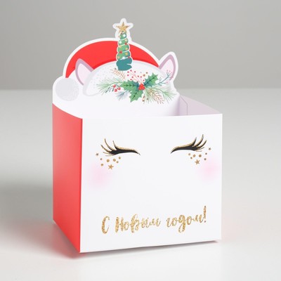 Коробка новогодняя для мини-букетов «С новым годом», единорог, 12 х 19 х 10 см, Новый год