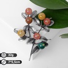 Брошь «Веточка» самоцветная, разноцветная в сером металле - Фото 1