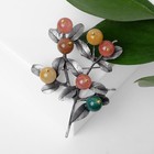 Брошь «Веточка» самоцветная, разноцветная в сером металле - Фото 2