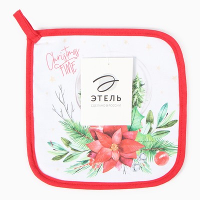 Прихватка "Christmas red flowers" 19х19см, саржа, 100% х/л,ватин 250г/м2