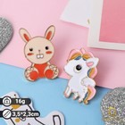 Набор значков «Мультики» единорог и зайчик, цветные в золоте - Фото 1