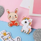 Набор значков «Мультики» единорог и зайчик, цветные в золоте - Фото 2