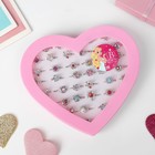 Кольцо детское «Ассорти» в сердце, форма МИКС, цветное в серебре (комплект 36 шт) - фото 22575106