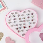 Кольцо детское «Ассорти» в сердце, форма МИКС, цветное в серебре (комплект 36 шт) - фото 23984383