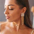 Серьги висячие со стразами «Голливуд» нити в квадрате, цвет белый в золоте - Фото 1