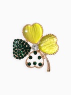 Брошь «Клевер», зелёная в золоте - Фото 1