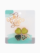 Брошь «Клевер», зелёная в золоте - Фото 3