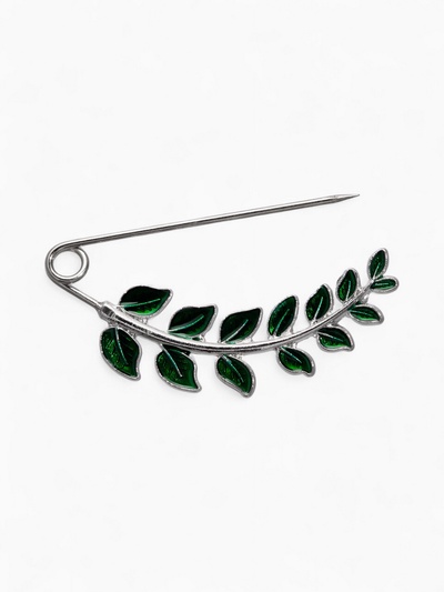Булавка «Веточка лиственная» 6.5 см, зелёная в серебре