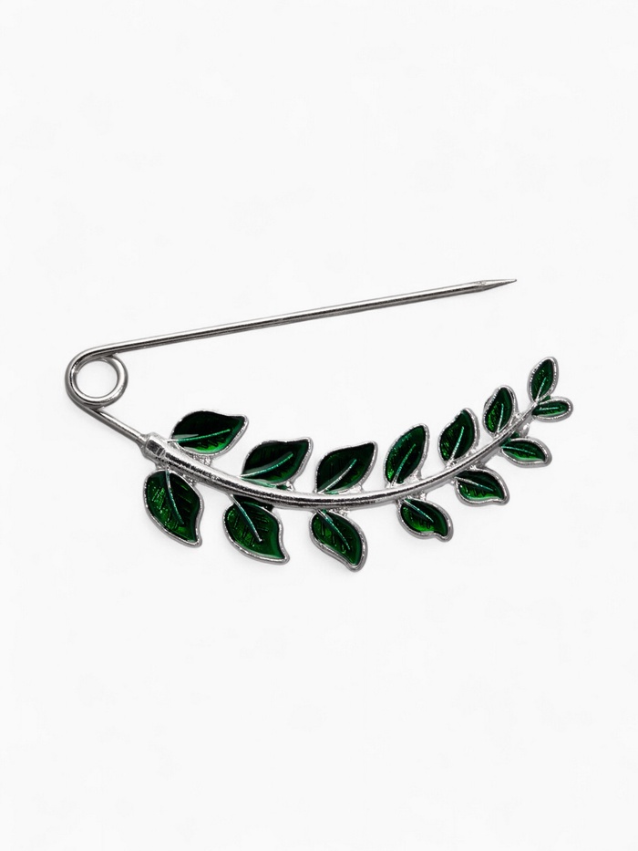 Булавка «Веточка лиственная» 6.5 см, зелёная в серебре - Фото 1