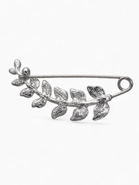 Булавка "Веточка лиственная" 6,5см, цвет зелёный в серебре