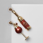 Серьги с эмалью «Вино» с бокалом, цвет бордовый в золоте - Фото 1