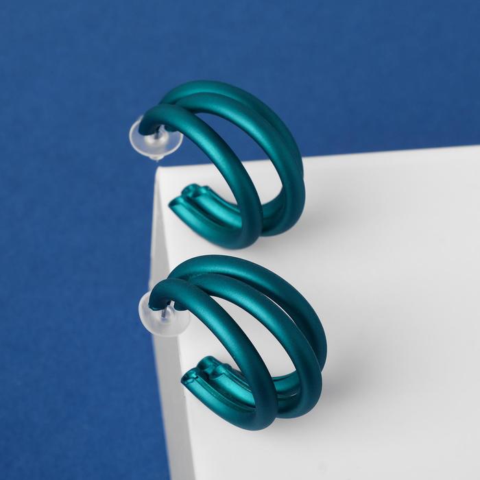 Серьги-кольца «Боттега» тройные, d=3.5, цвет изумрудный - Фото 1