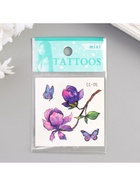 Переводная тату на тело цветная «Сиреневые цветы и бабочки», 6×6 см - фото 42852611