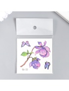 Переводная тату на тело цветная «Сиреневые цветы и бабочки», 6×6 см - фото 42852612