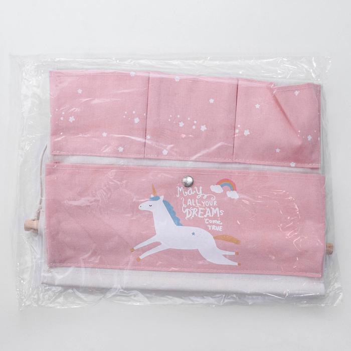 Органайзер подвесной с карманами Доляна «Единорожек» 6 отделений, 50×35 см, цвет розовый - фото 1885066436
