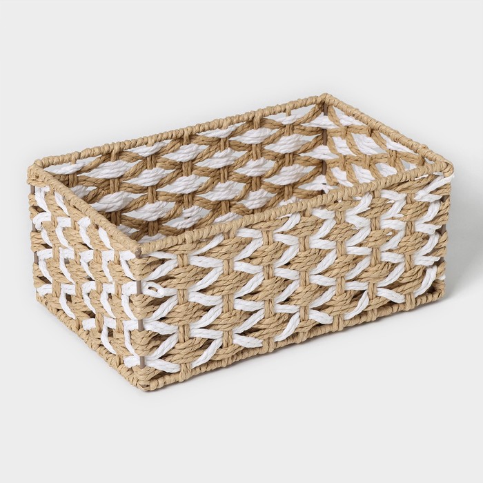 Корзина для хранения плетёная ручной работы Доляна «Айка», 27,5×17×12 см, цвет бежево-белый - Фото 1