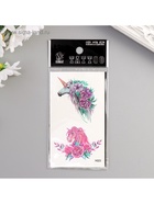 Переводные тату на тело цветные «Единороги и пионы», 10.5×6 см 5084758