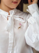 Брошь «Цветок» тюльпан пионовидный, цвет бело-розовый в золоте - Фото 5