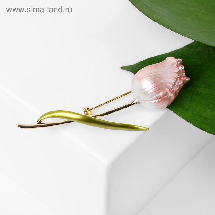 Брошь "Цветок" тюльпан пионовидный, цветная  в золоте - Фото 1