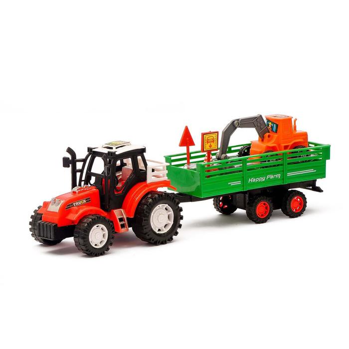 Трактор «Фермер», с прицепом, инерция, цвет МИКС, в пакете
