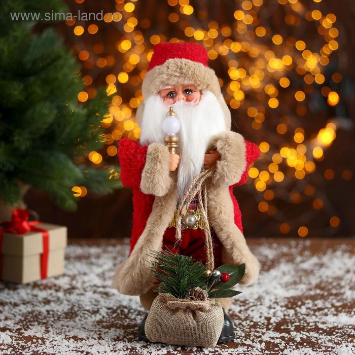 Дед Мороз "В красной шубке с подарками" двигается, 18х30 см - Фото 1