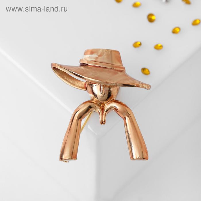 Брошь «Мадам» в шляпке, цвет чернёное золото - Фото 1