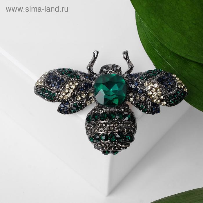 Брошь «Пчела» крупная, цвет зелёный в сером металле - Фото 1