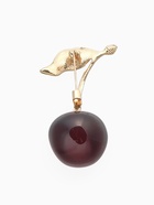 Брошь «Вишенка», с листочком, бордово-зелёная в золоте - Фото 3