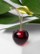 Брошь «Вишенка» с листочком, цвет бордово-зелёный в золоте - Фото 6